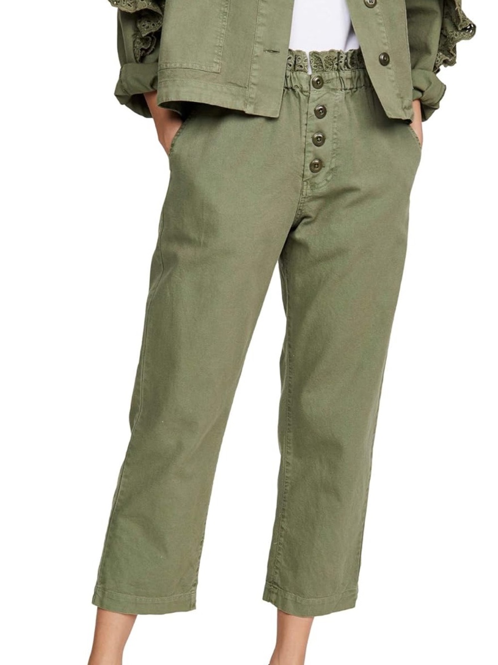 The Great Eyelet Gunny Sack Paperbag Waist Pants Sage Green Women's Size 2/Small - Picture 2 of 12